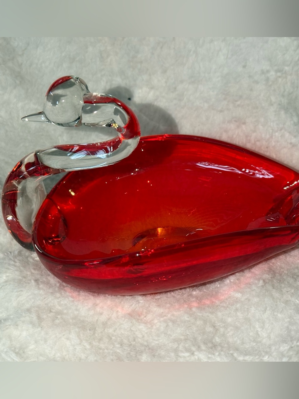 Vintage 1940s Duncan Miller Pall Mall Swan Bowl - Ruby Red & Clear Hand Blown Ar